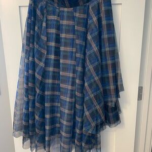 Elegant Blue Checkered A-Line Skirt